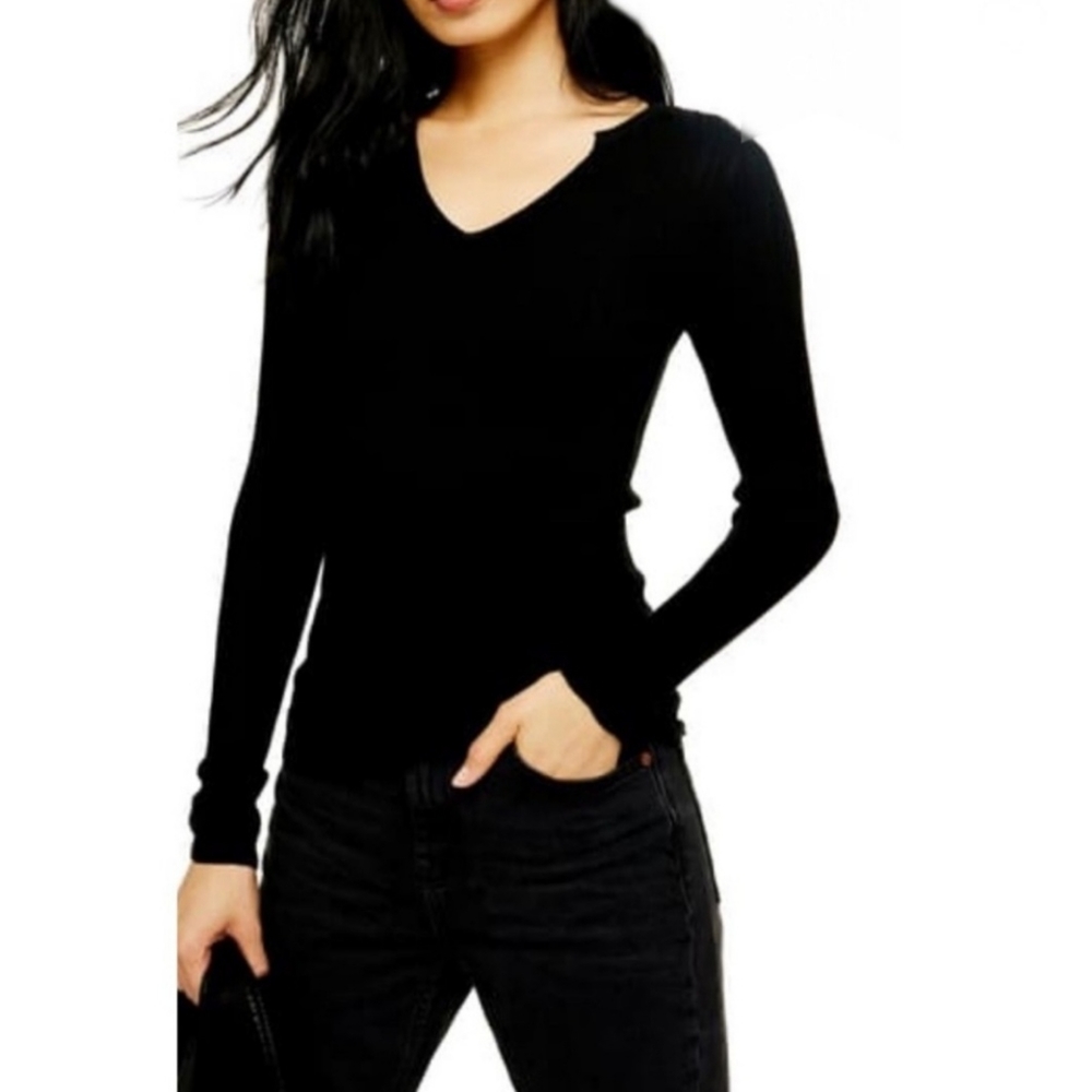 Topshop split neck ribbed sweater